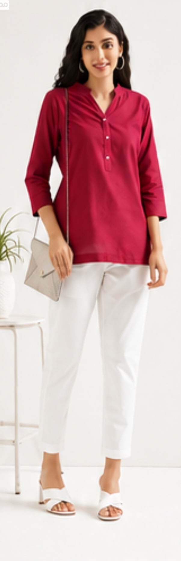 Women's White Cotton Ankle Length Pant with Side Pockets – Premium White Cotton Ankle Length Pant - view 1