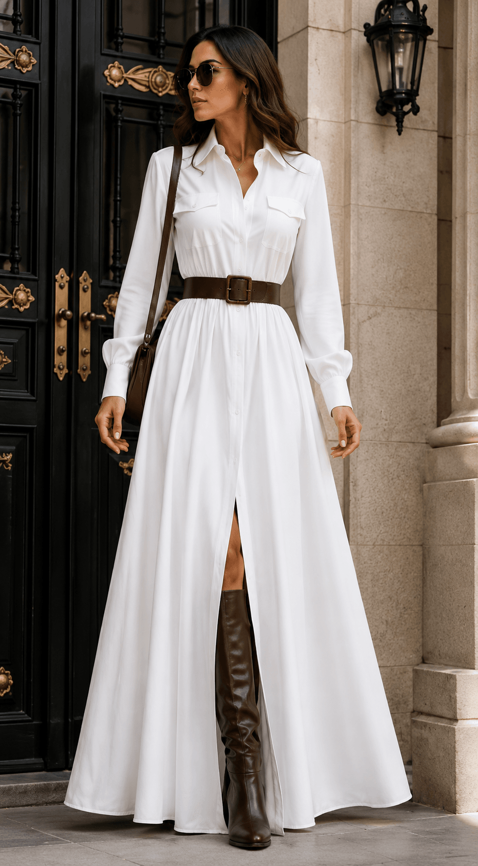 White Crepe Shirt Dress - Premium Designer Collection - view 1